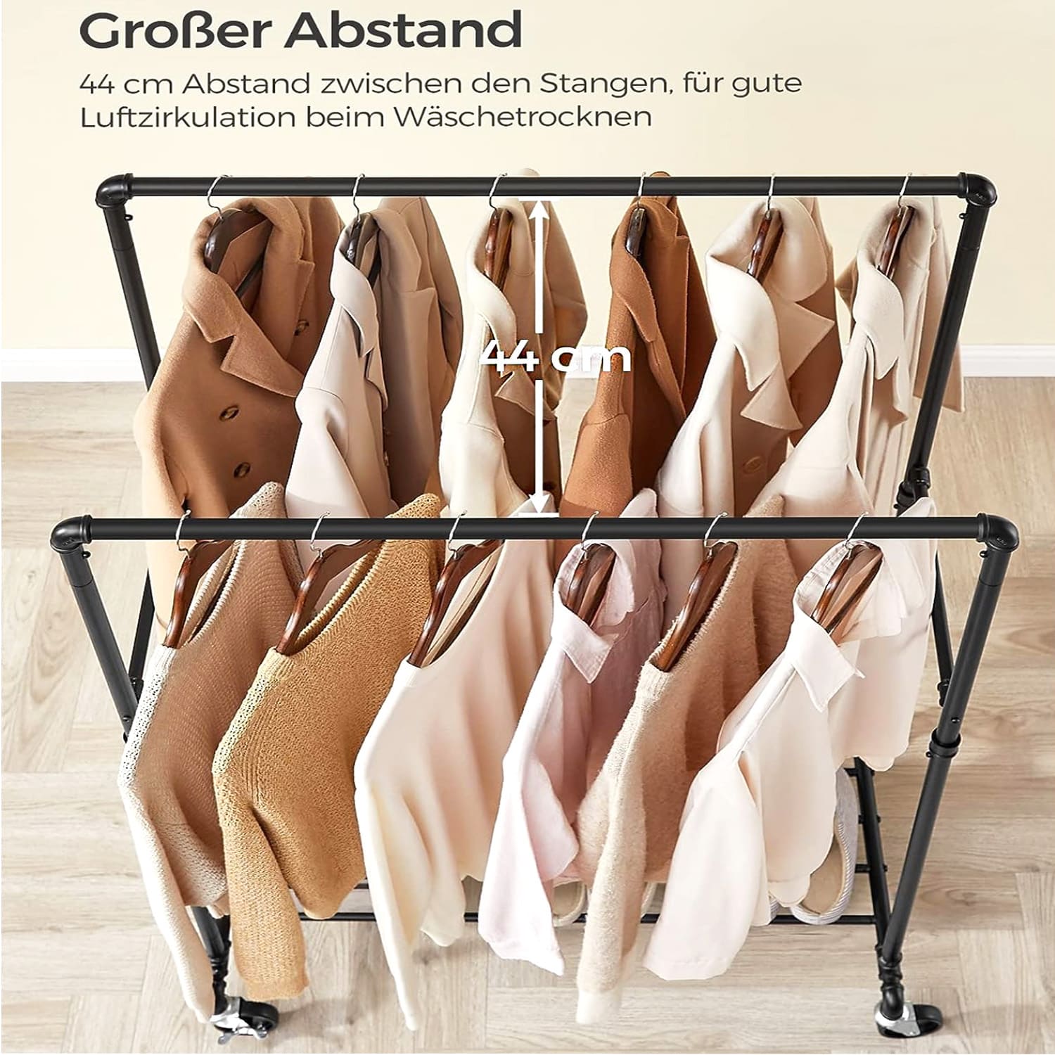 Clothes Rail, Heavy Duty Clothes Rail, Industrial Clothes Rail, Double Rails, Clothes Rail on Wheels, SONGMICS, 6