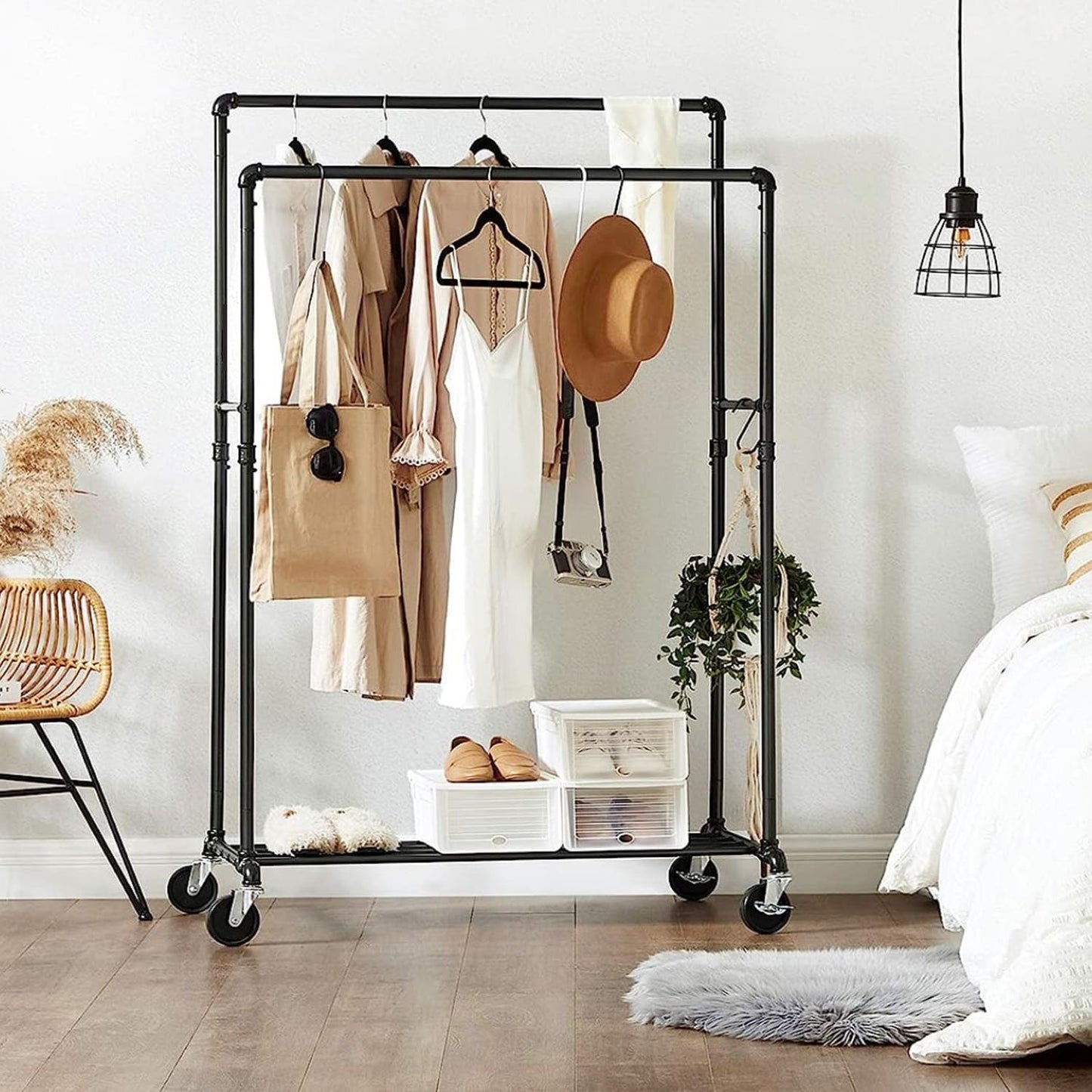 Clothes Rail, Heavy Duty Clothes Rail, Industrial Clothes Rail, Double Rails, Clothes Rail on Wheels, SONGMICS, 8