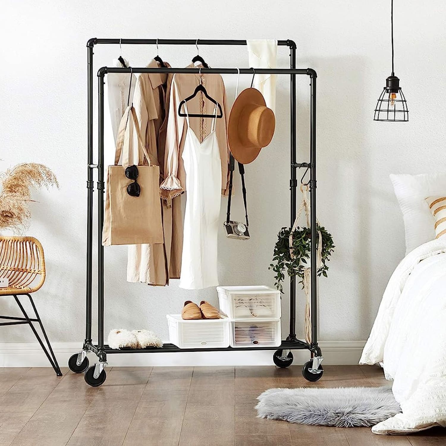 Clothes Rail, Heavy Duty Clothes Rail, Industrial Clothes Rail, Double Rails, Clothes Rail on Wheels, SONGMICS, 8