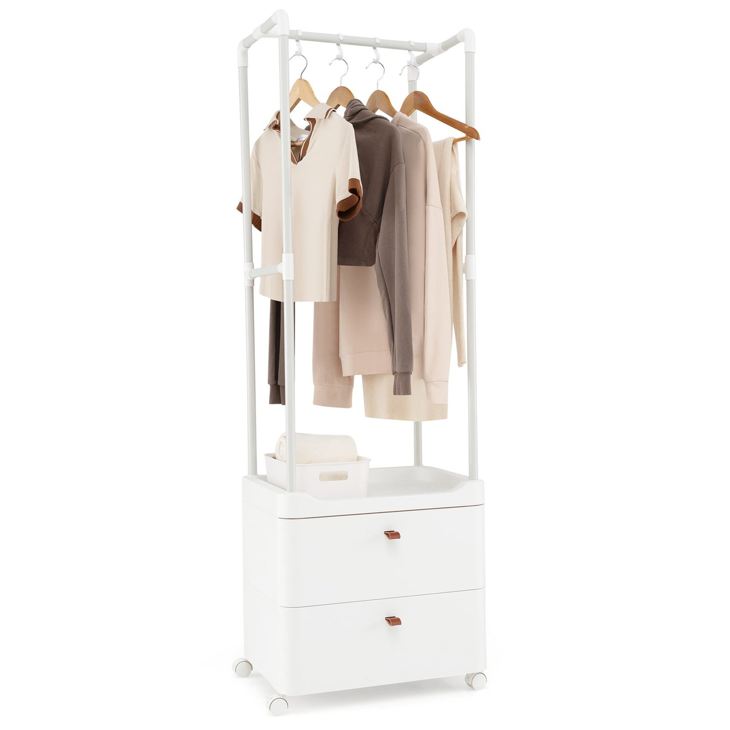 Freestanding Heavy-duty Clothing Stand Dresser with Hanging Rod and Storage Shelves-White, Costway, 4