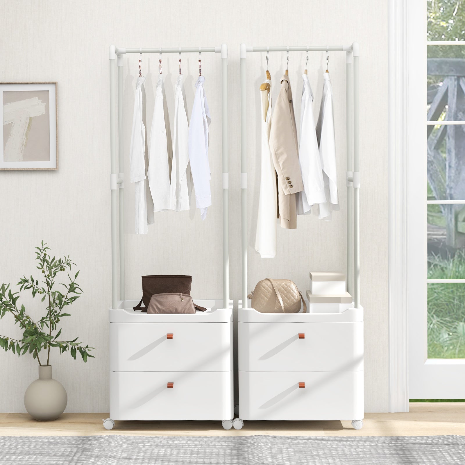 Freestanding Heavy-duty Clothing Stand Dresser with Hanging Rod and Storage Shelves-White, Costway, 6