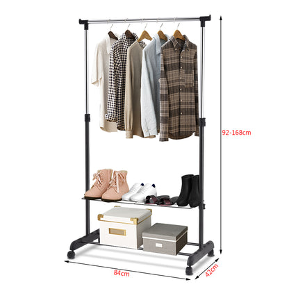 Clothes Rail, Extendable Clothes Rail, Coat Rack with Shoe Storage, 92cm-168cm Clothes Rack with Shoe Rack, Costway, 3