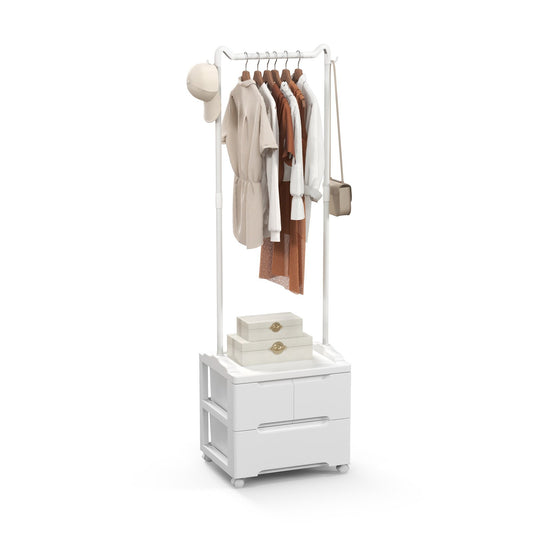 Clothing Rack with Drawers Rolling Garment Rack with Side Hooks-White, Costway, 1
