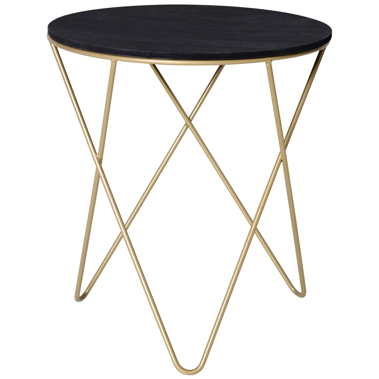Wooden Metal Coffee Table, Sofa End Side Bedside Table Modern Style, Round Table, Black Gold Color (43cm), HOMCOM, 8