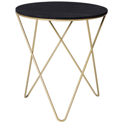 Wooden Metal Coffee Table, Sofa End Side Bedside Table Modern Style, Round Table, Black Gold Color (43cm), HOMCOM, 8