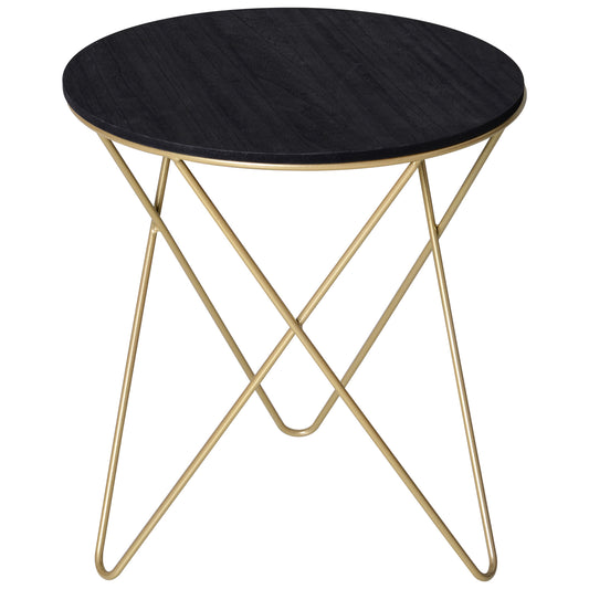 Wooden Metal Coffee Table, Sofa End Side Bedside Table Modern Style, Round Table, Black Gold Color (43cm), HOMCOM, 1