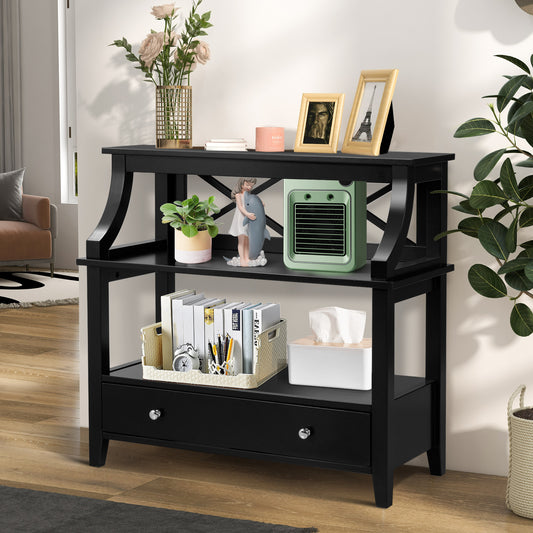 3 Tier Console Table with a Large Drawer for Living Room, Hallway Table, Sofa Table, Black, Costway, 1