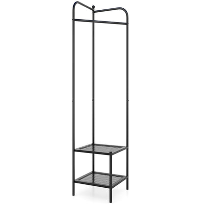 Corner Coat Rack with Shelves and Top Hanger-Black, Costway, 4