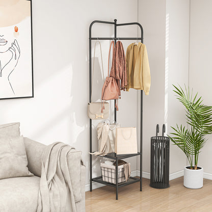Corner Coat Rack with Shelves and Top Hanger-Black, Costway, 6