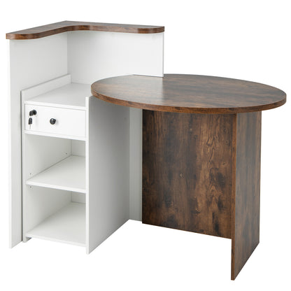 Corner Front Reception Counter Desk with Lockable Drawer-Coffee, Costway, 1