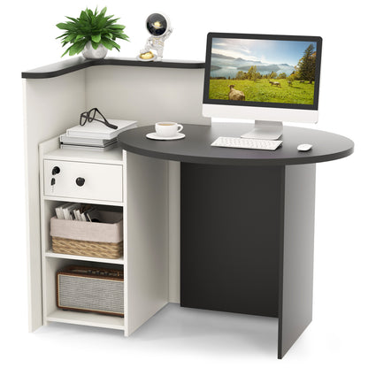 Corner Front Reception Counter Desk with Lockable Drawer-Black, Costway, 4