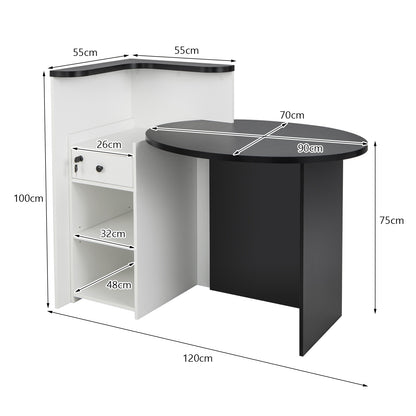 Corner Front Reception Counter Desk with Lockable Drawer-Black, Costway, 5