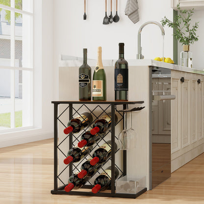 Countertop Wine Rack with Metal Frame and Storage Box for 8 Wine Bottles, Costway, 2