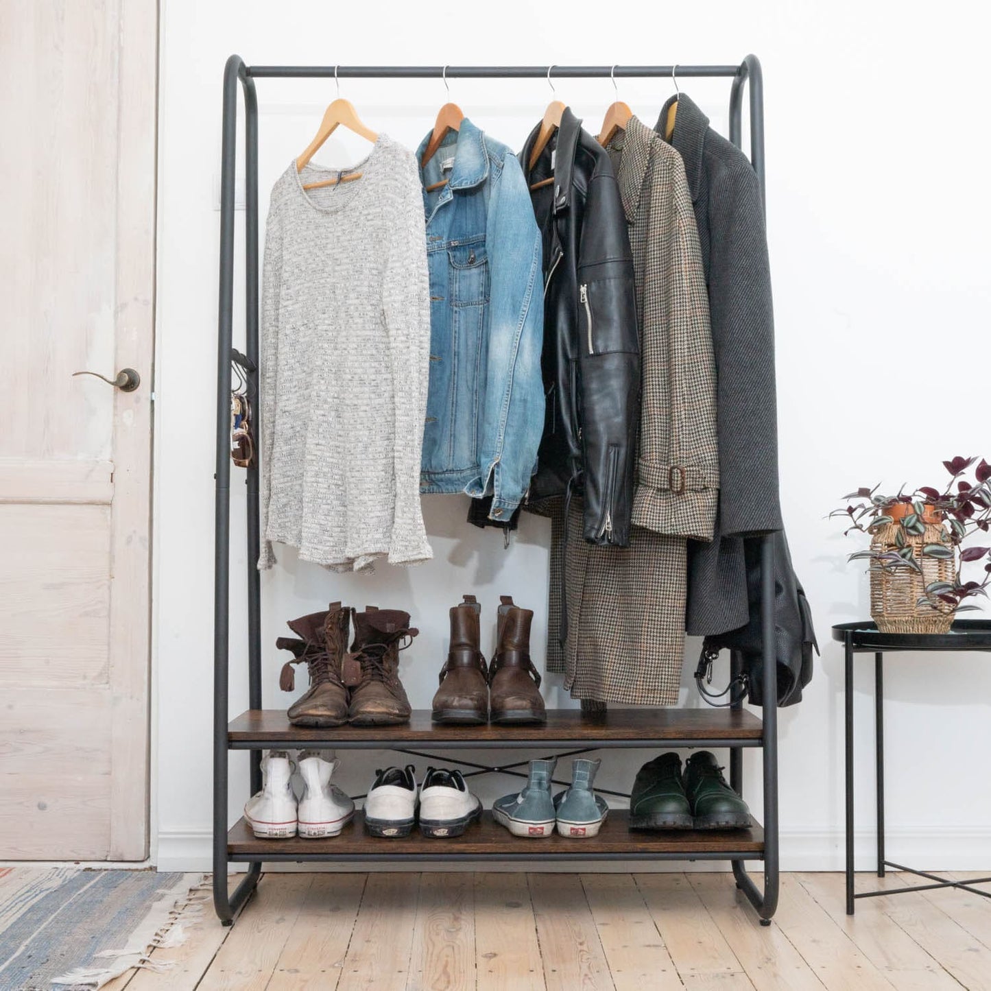 Heavy Duty Clothes Rail, Clothes Rail with 2 Shelves, 170 kg Load Capacity, Particleboard Rustic Brown, Tatkraft Anneli, 9