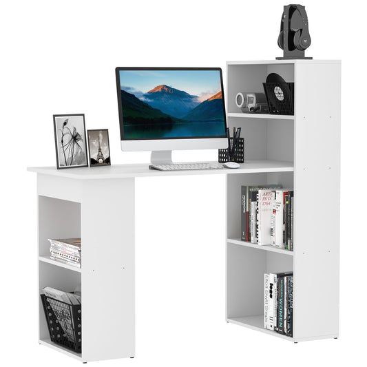 120cm Modern Computer Desk Bookshelf Study Table Workstation PC Laptop Writing Home Office 6 Shelves White, HOMCOM, 1