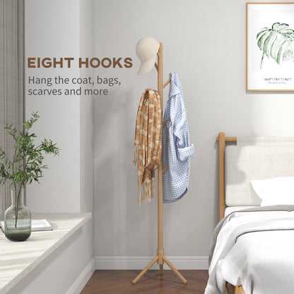 Eight-Hook Wooden Coat Rack - Natural, HOMCOM, 4