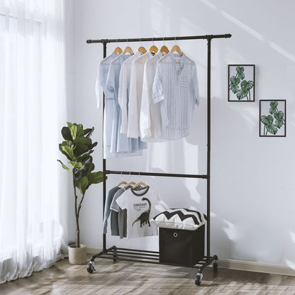 Clothes Rail, Coat Rack with Shoe Storage, Industrial Clothes Rail, on Wheels, Maximum load of 110 Kg, Black, SONGMICS, 1
