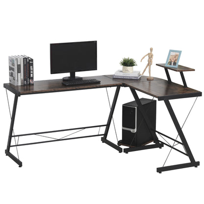 L Shaped Corner Desk, Gaming Desk, Computer Table with Monitor Stand and CPU Stand, Study Workstation for Home Office, 155 x 115 x 91.5cm, Rustic Brown and Black, HOMCOM, 1