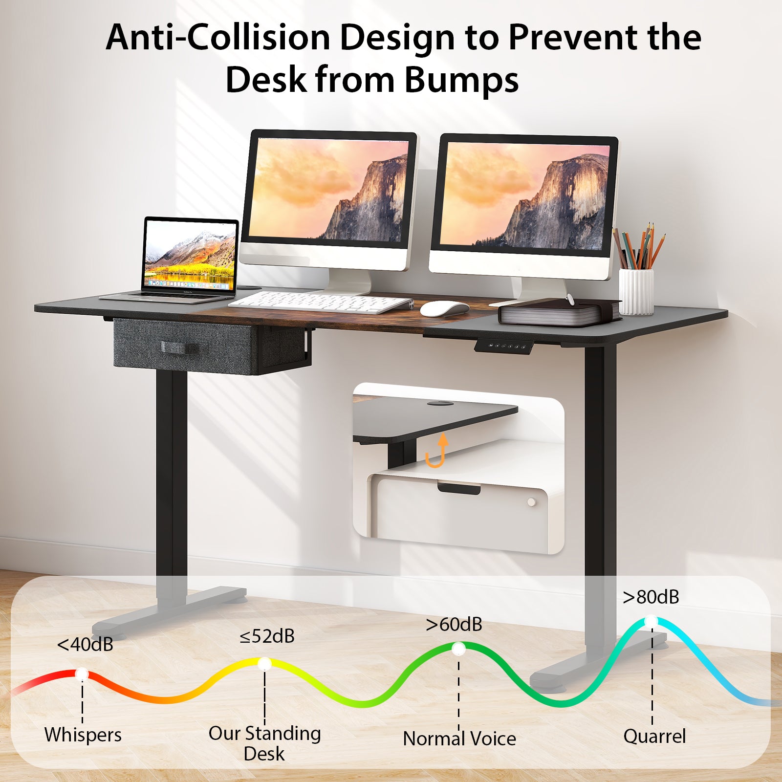 Electric Height Adjustable Standing Desk with USB Charging Port-Rustic Brown, Costway, 3