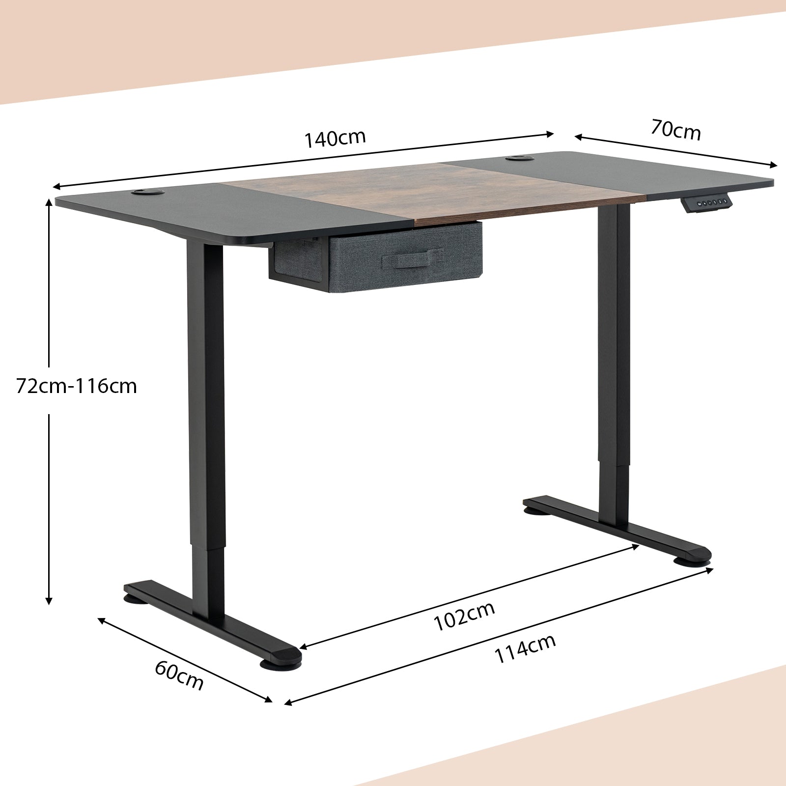 Electric Height Adjustable Standing Desk with USB Charging Port-Rustic Brown, Costway, 4