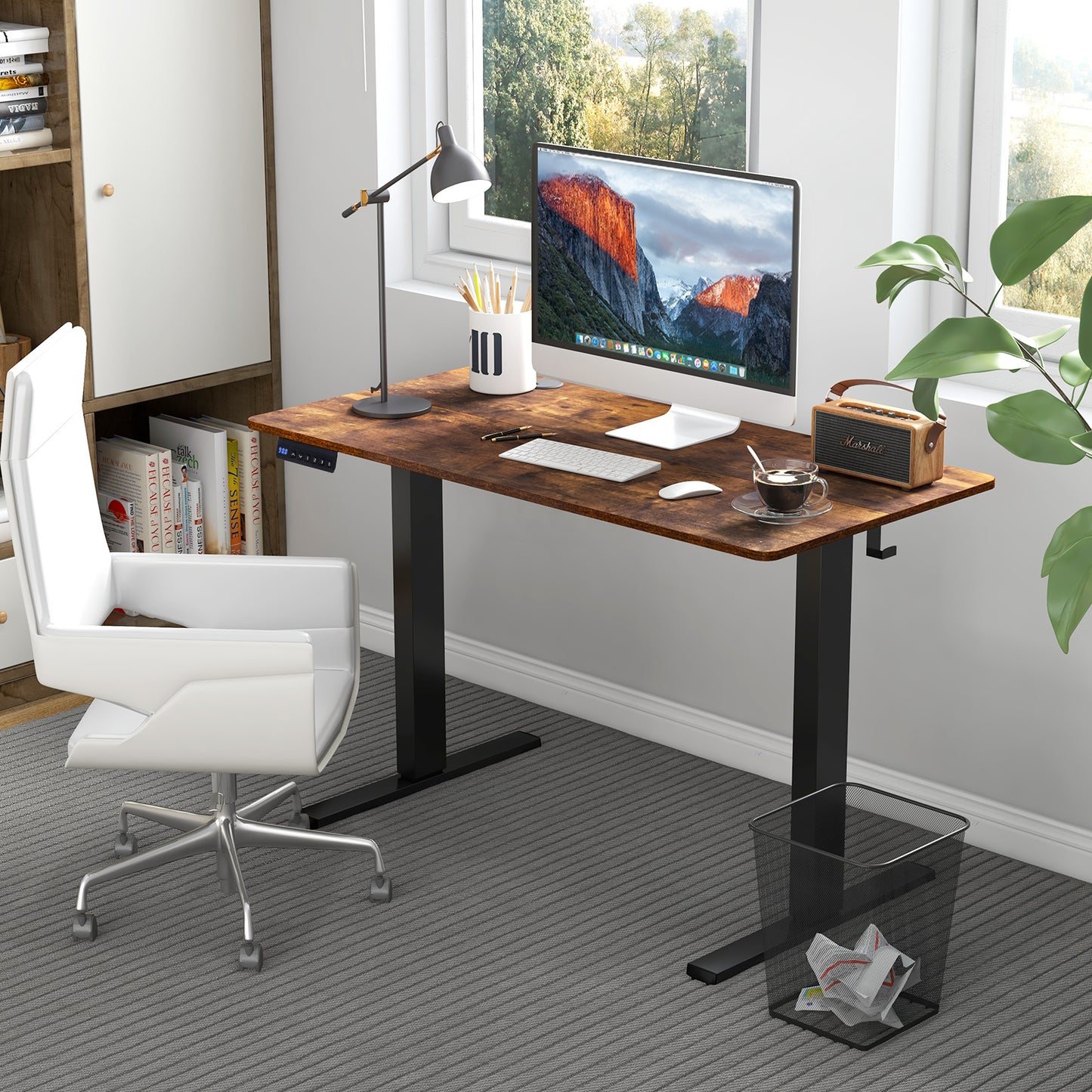 120 x 60cm Height Adjustable Standing Desk with 3 Memory Heights-Brown, Costway, 1