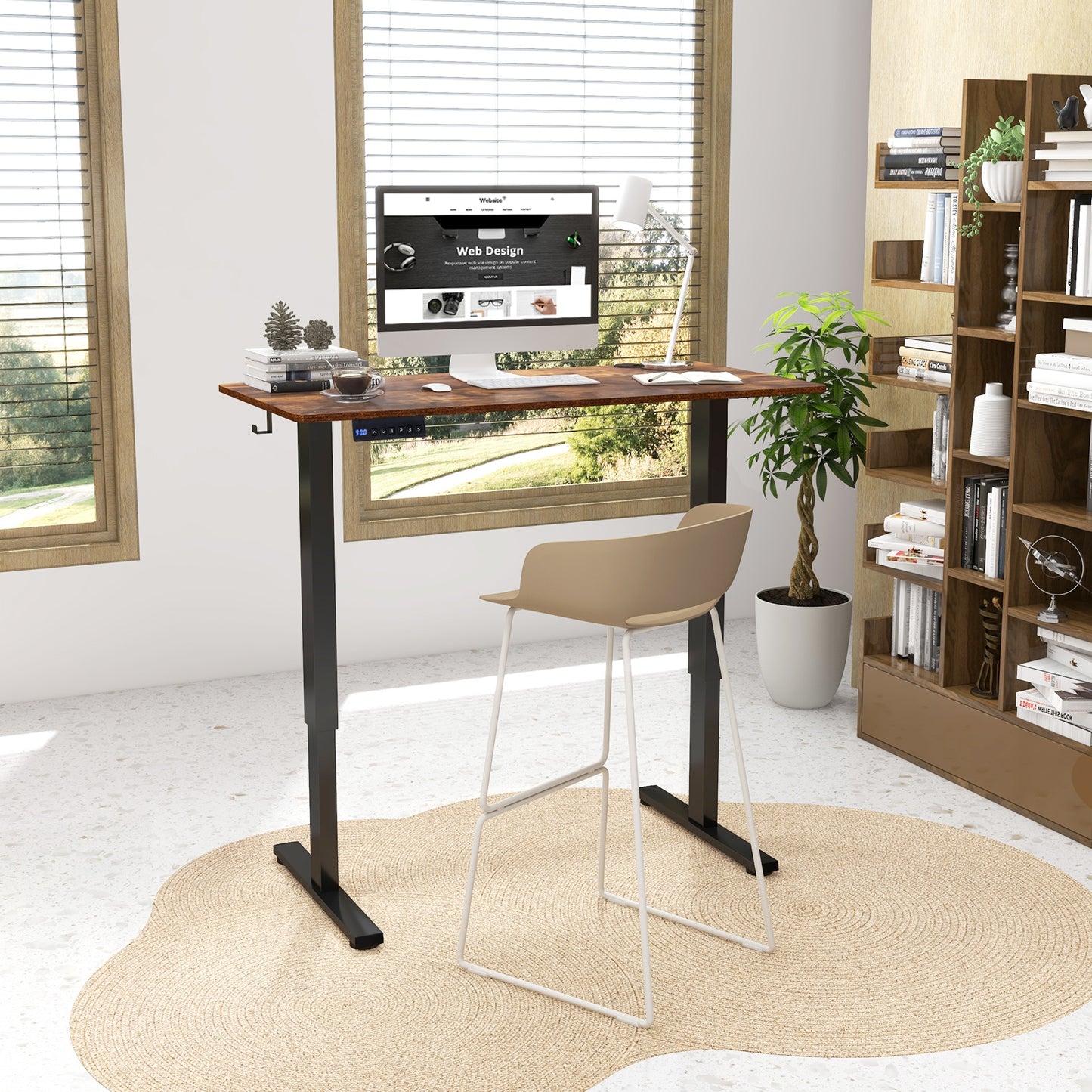 120 x 60cm Height Adjustable Standing Desk with 3 Memory Heights-Brown, Costway, 1