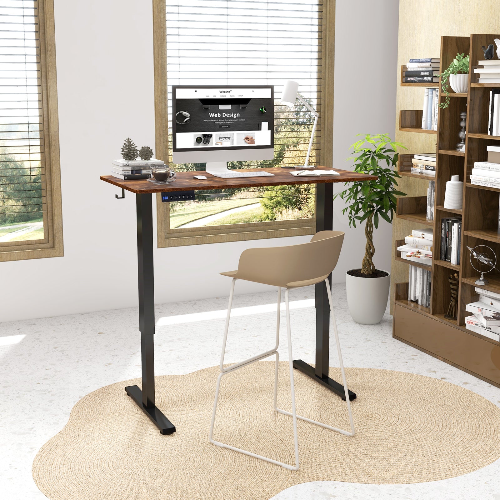 120 x 60cm Height Adjustable Standing Desk with 3 Memory Heights-Brown, Costway, 1