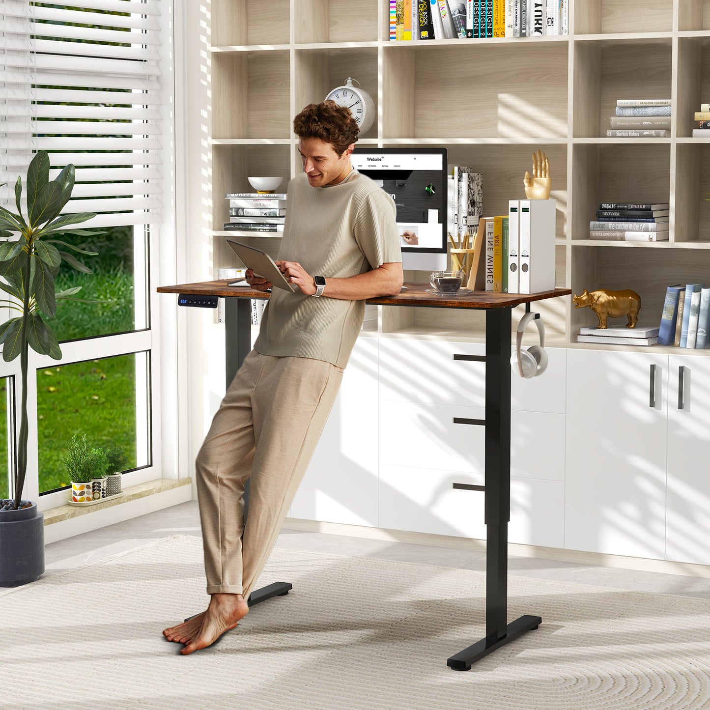 120 x 60cm Height Adjustable Standing Desk with 3 Memory Heights-Brown, Costway, 1