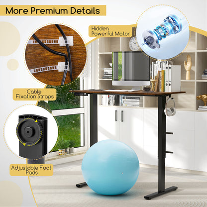 120 x 60cm Height Adjustable Standing Desk with 3 Memory Heights-Brown, Costway, 1