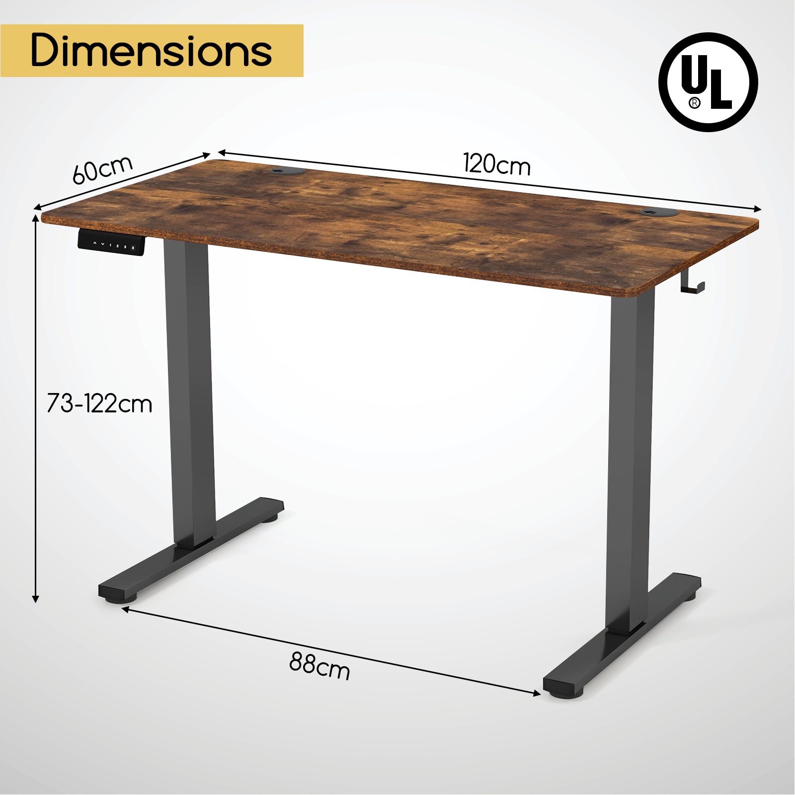 120 x 60cm Height Adjustable Standing Desk with 3 Memory Heights-Brown, Costway, 1