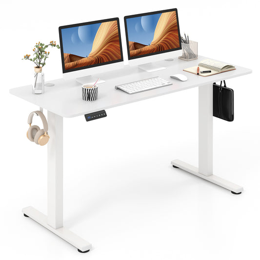 140 x 60 CM Height Adjustable Standing Desk with 3 Memory Heights-White, Costway, 1