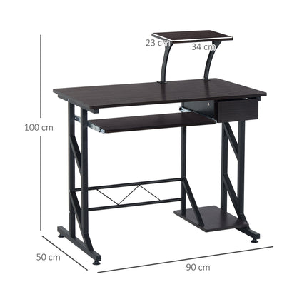 Computer Desk with Display Stand, Sliding Keyboard Tray Drawer and Host Box Shelf Home Office Workstation Dark Brown, HOMCOM, 3