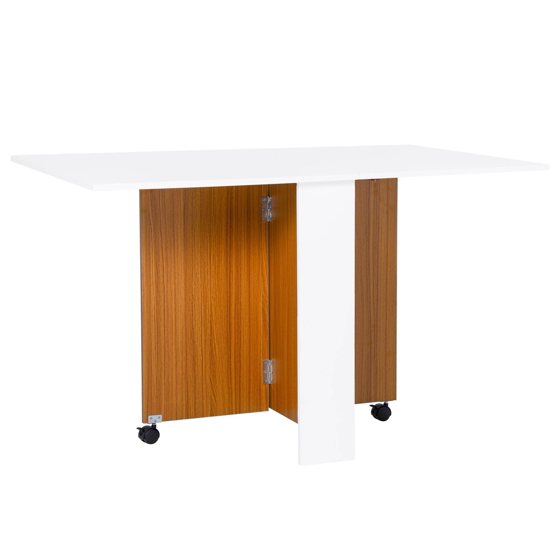 Folding Dining Table, Writing Desk Workstation w/ Casters Teak Colour, Extendable Dining Table, Brown, White, HOMCOM, 1