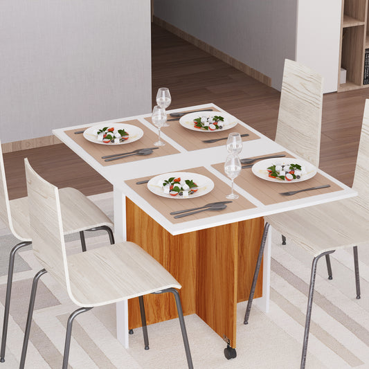 Folding Dining Table, Writing Desk Workstation w/ Casters Teak Colour, Extendable Dining Table, Brown, White, HOMCOM, 2