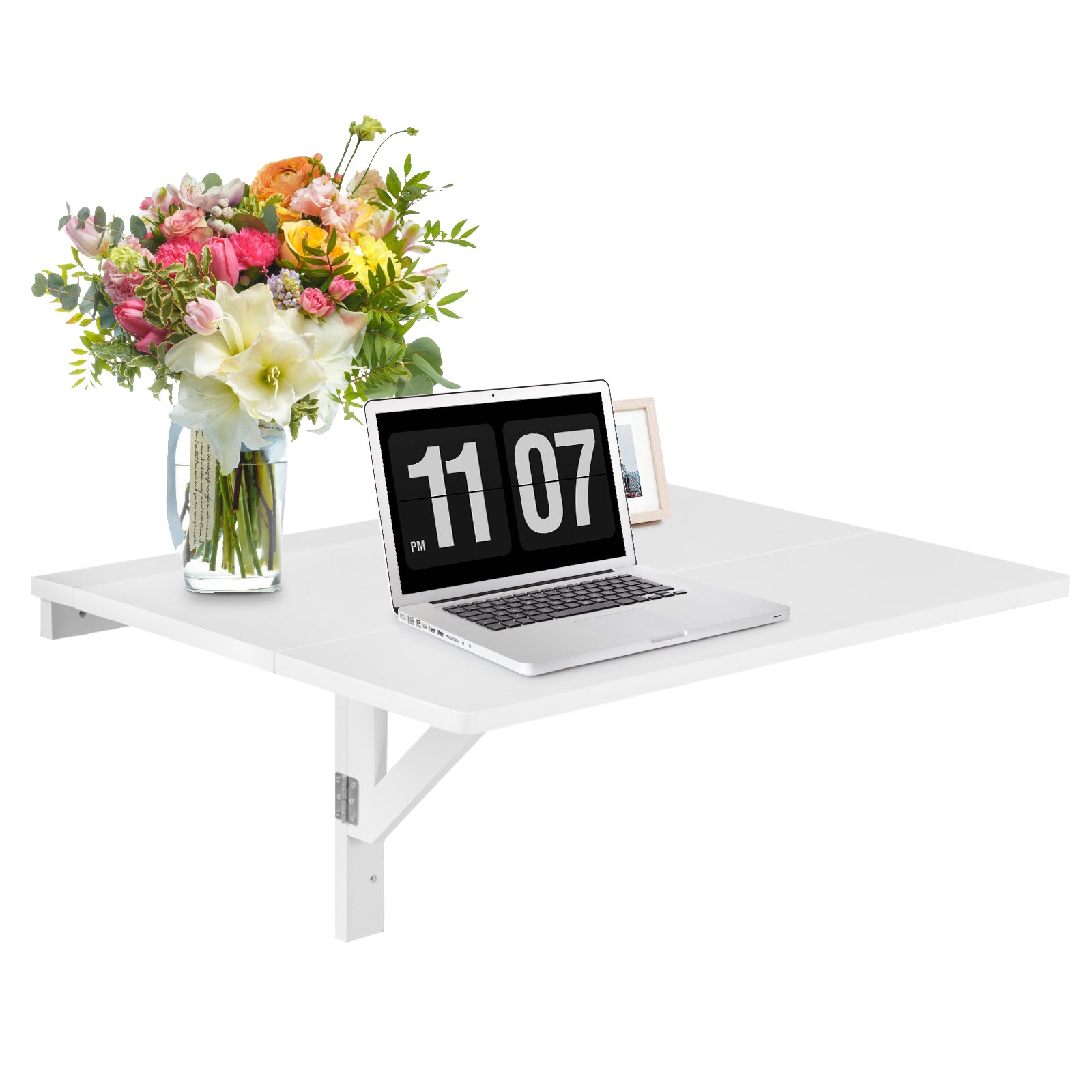 80 x 60 cm Wall Mounted Folding Table Drop-Leaf Floating Writing Desk-White, Costway, 1