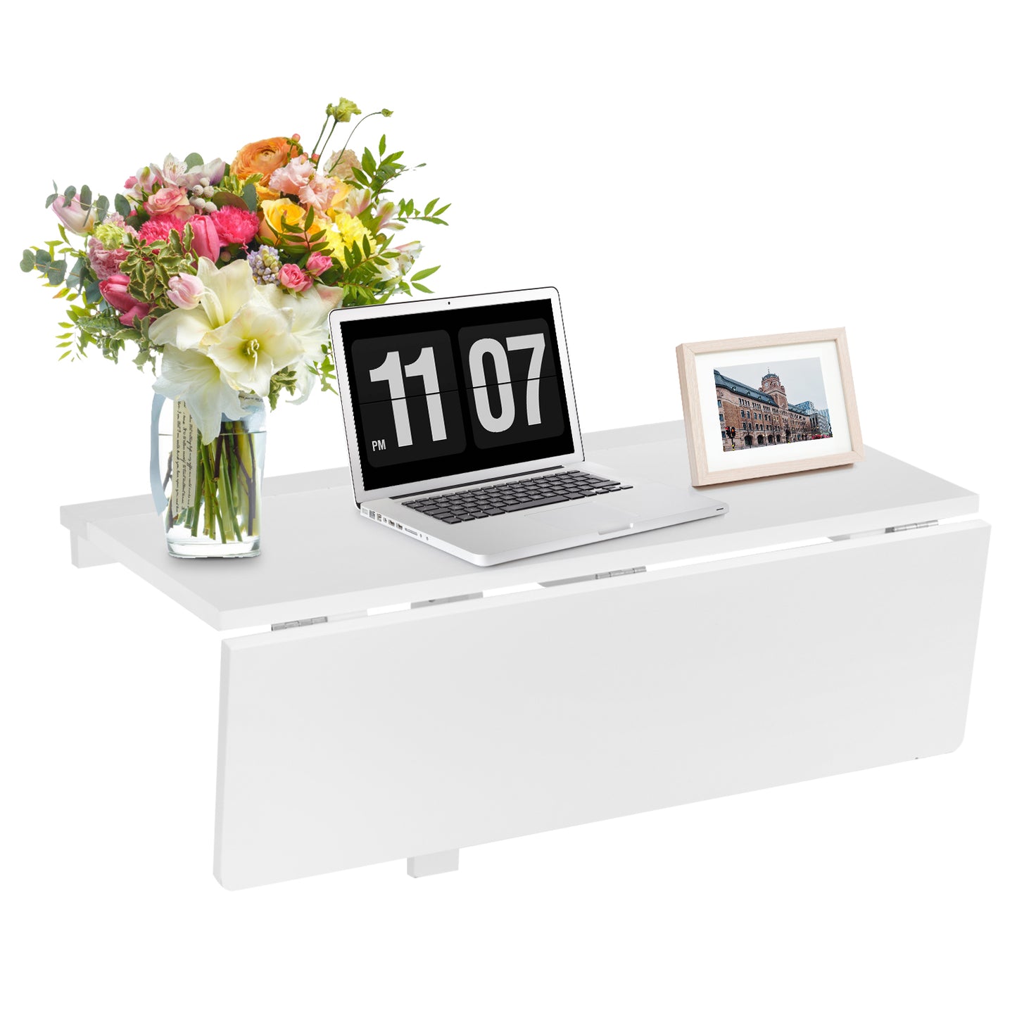 80 x 60 cm Wall Mounted Folding Table Drop-Leaf Floating Writing Desk-White, Costway, 1