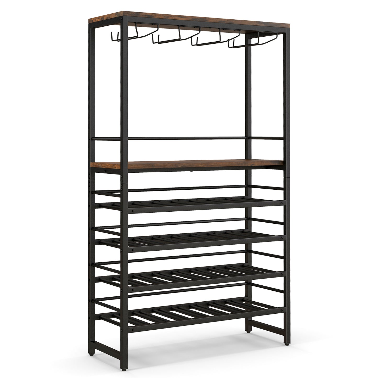 Freestanding Wine Rack with 4-Tier Wine Storage and Stemware Racks, Costway, 6