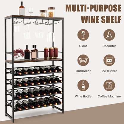 Freestanding Wine Rack with 4-Tier Wine Storage and Stemware Racks, Costway, 10