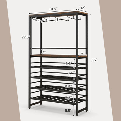 Freestanding Wine Rack with 4-Tier Wine Storage and Stemware Racks, Costway, 7