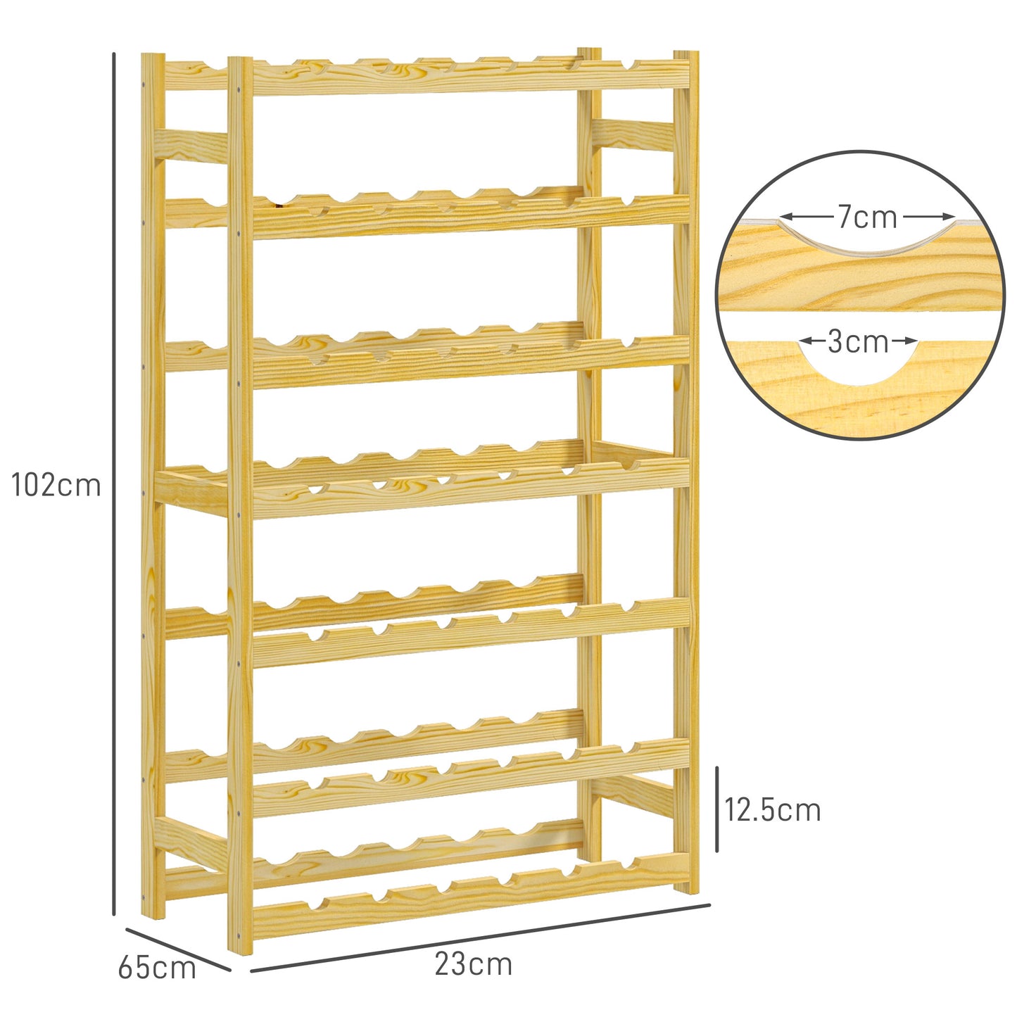 42-Bottle Wooden Wine Rack - Natural Finish, HOMCOM, 3