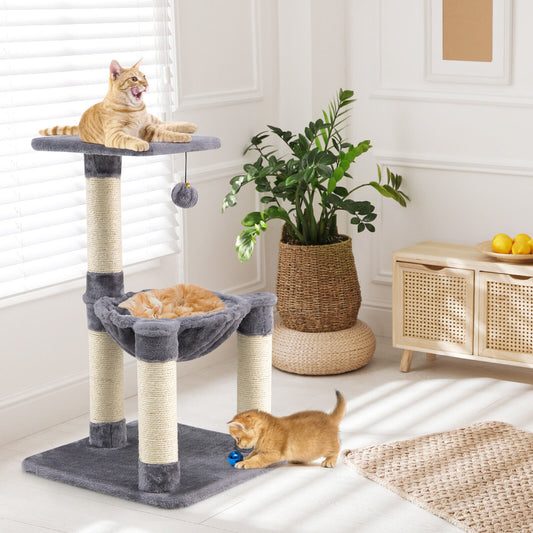 Cat Tree, Cat Tower, Cat Activity Centre, Multi-level Cat Activity Tree with Top Perch and Scratching Posts, Grey, Costway
