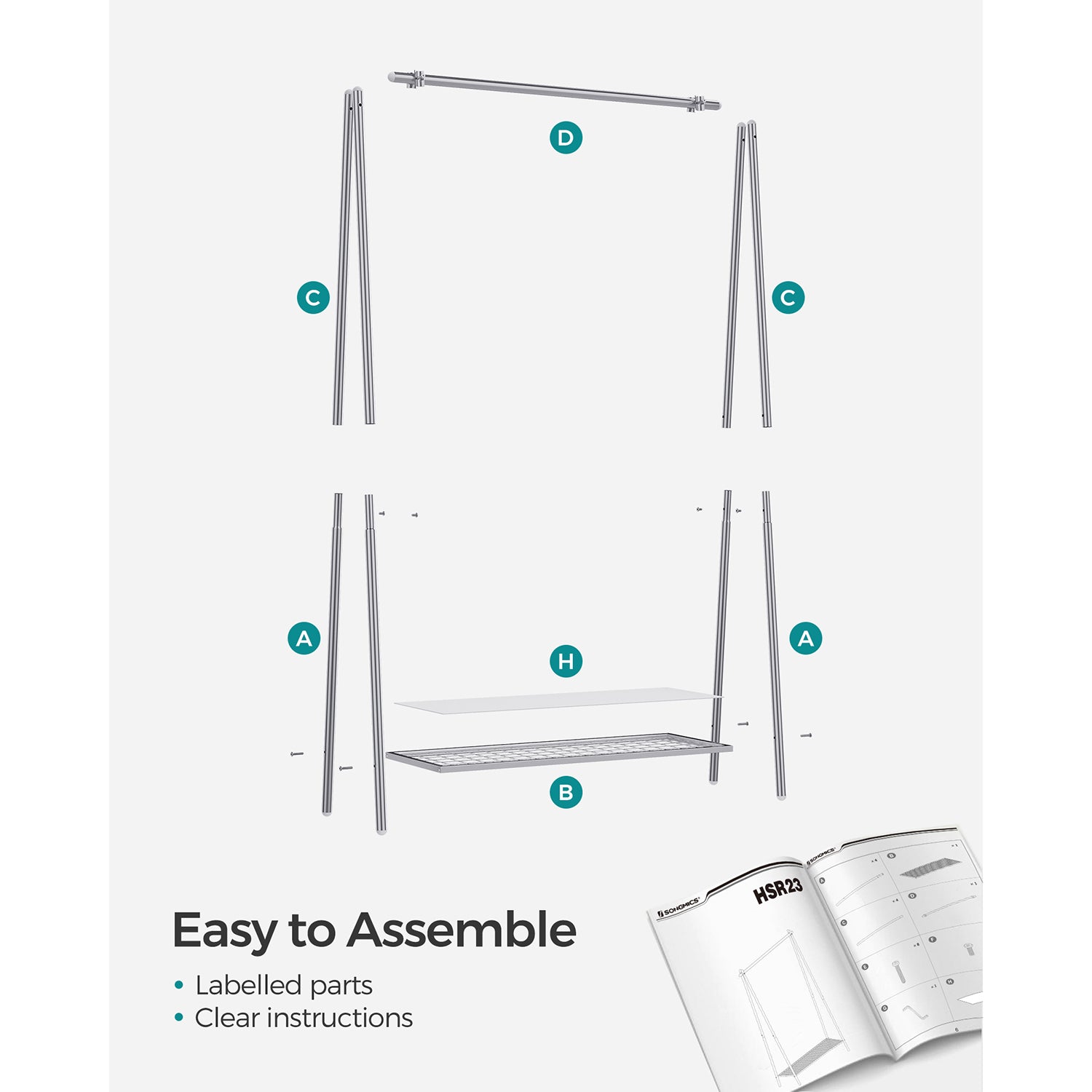 Clothes Rail, Clothes Rack, Garment Rack with Steel Frame, 6
