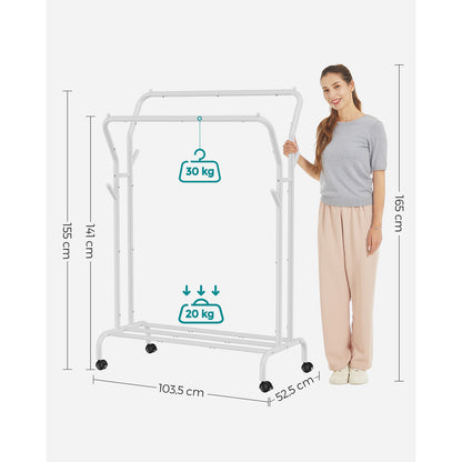 Clothes Rail, Clothes Rack, Double Clothes Hanging Rail, Heavy-Duty Metal Frame, 7