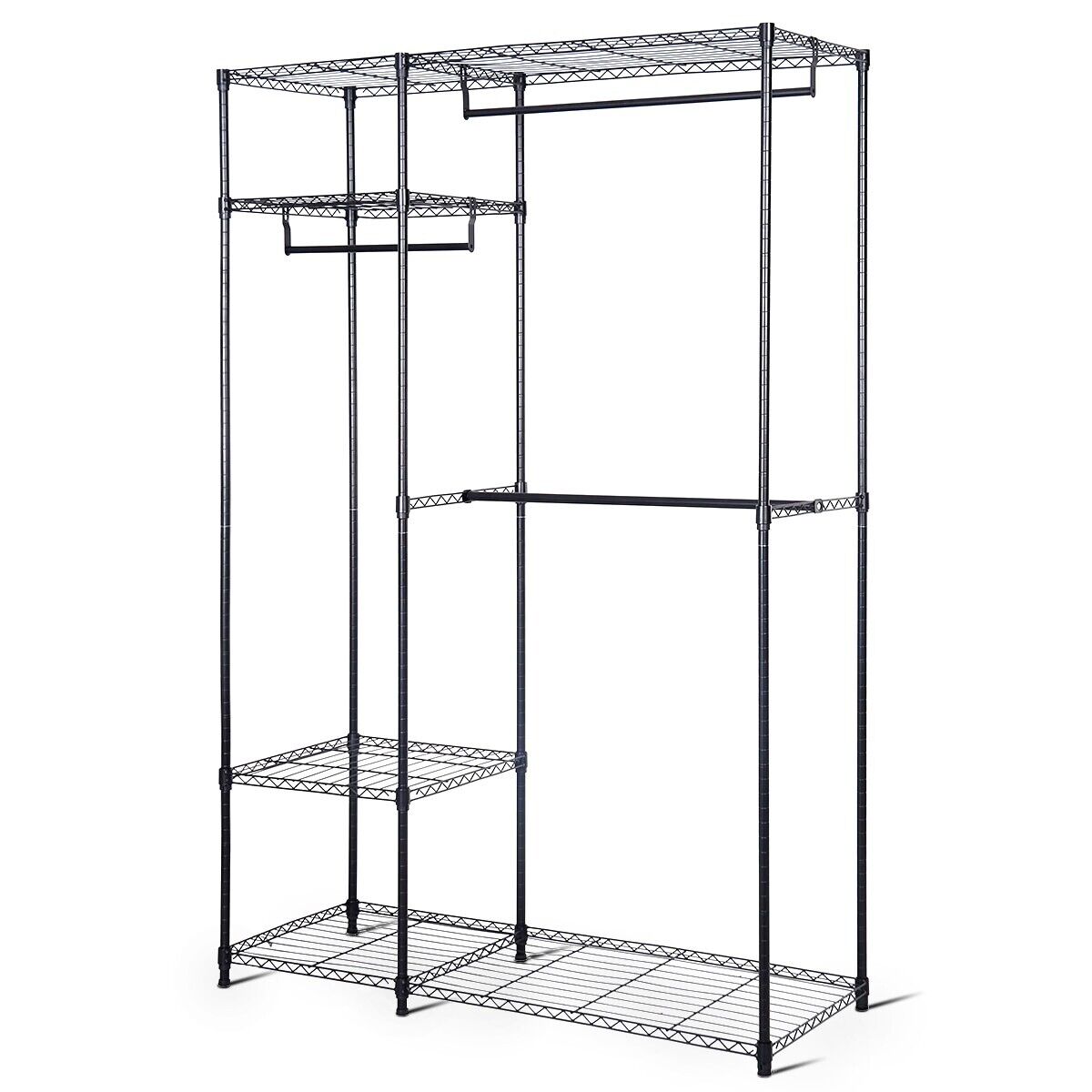 Clothes Rail, Metal Clothes Rack with 3 Hanging Rails and Shelves for Bedroom, Black, Costway, 2