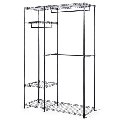Clothes Rail, Metal Clothes Rack with 3 Hanging Rails and Shelves for Bedroom, Black, Costway, 2