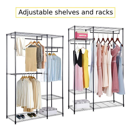 Clothes Rail, Metal Clothes Rack with 3 Hanging Rails and Shelves for Bedroom, Black, Costway, 1