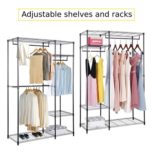 Clothes Rail, Metal Clothes Rack with 3 Hanging Rails and Shelves for Bedroom, Black, Costway, 1