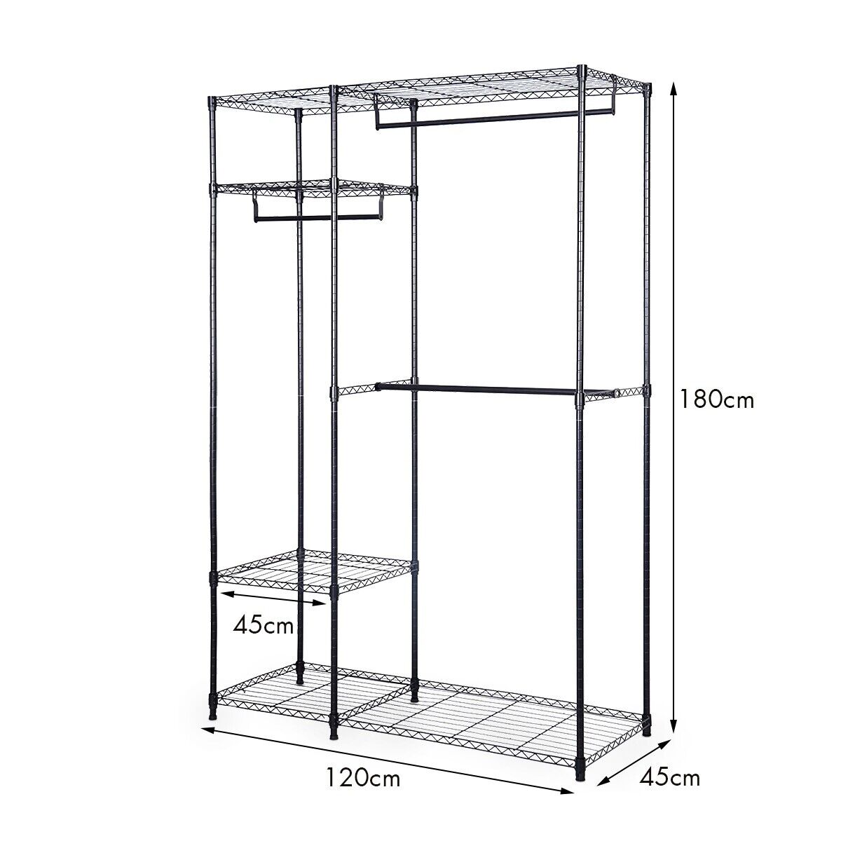 Clothes Rail, Metal Clothes Rack with 3 Hanging Rails and Shelves for Bedroom, Black, Costway, 3