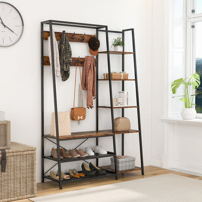 Hall Tree with Storage Bench 5-in-1 Entryway Bench with 9 Hooks-Rustic Brown, Costway, 3