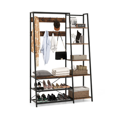 Hall Tree with Storage Bench 5-in-1 Entryway Bench with 9 Hooks-Rustic Brown, Costway, 1